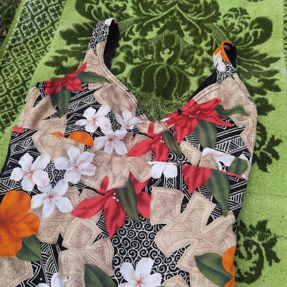80s One Piece Tropical Swimsuit Floral Crossover Front With Plunge Low Back - Picture 3 of 8
